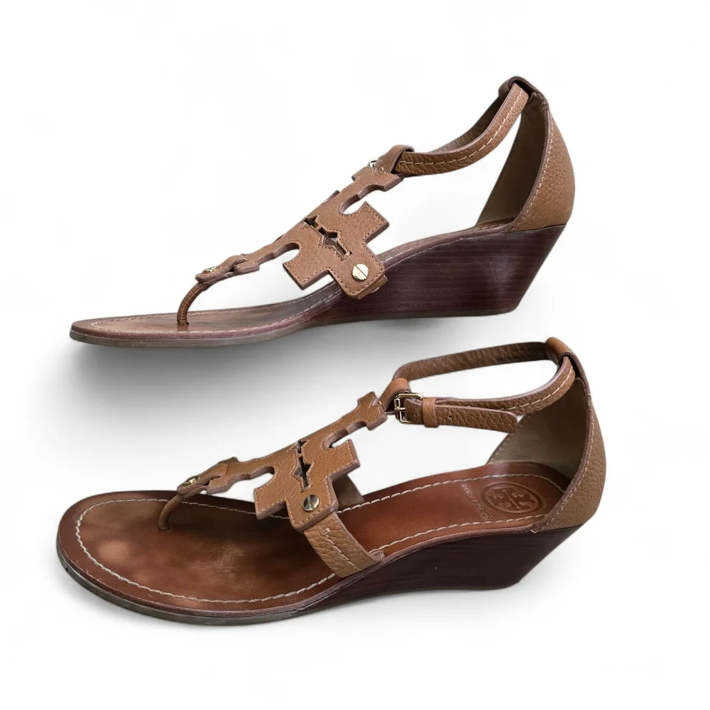 TORY BURCH Chandler Tumbled Leather Wedge Sandals – Size 9.5 - Picture 7 of 13